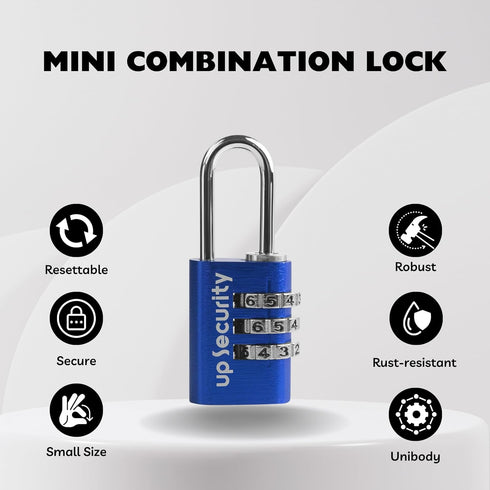 3 Digit Combination Lock, Small Padlock for Travel, Waterproof Resettable Padlock for Gym Locker, Luggage, Gate (Blue)