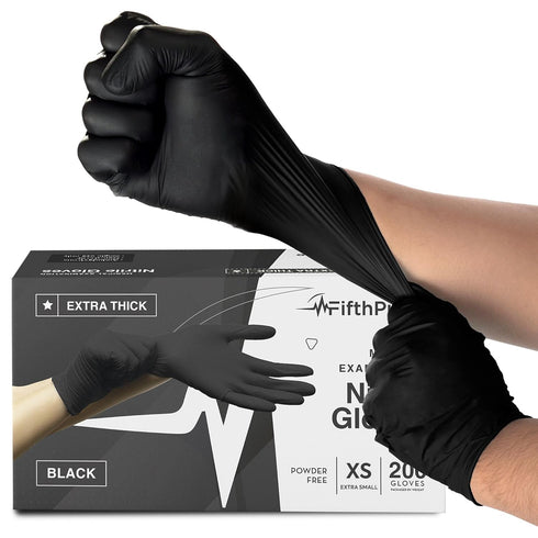 Disposable Black Nitrile Gloves X Small, 200 Count - Extra Thick 4.5 Mil, Powder and Latex Free Food Safe Cooking Gloves