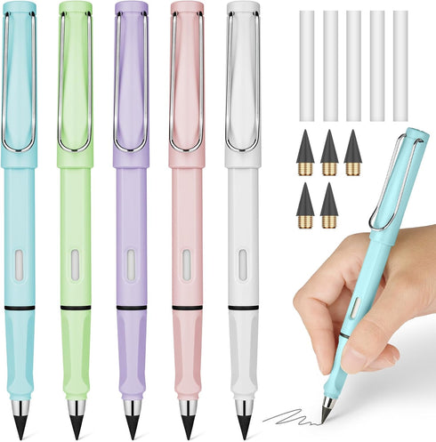 Inkless Pencil with Eraser, 5 Sets of Infinity Everlasting Pencil, Reusable Infinite Pencil with Extra Erasers