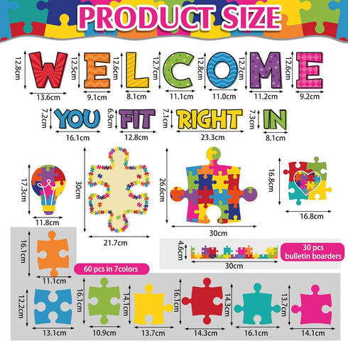 Pasimy 113 Pcs Welcome Bulletin Board Set, Puzzle Pieces Classroom Decorations with Border Trims and Cutouts