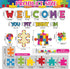 Pasimy 113 Pcs Welcome Bulletin Board Set, Puzzle Pieces Classroom Decorations with Border Trims and Cutouts