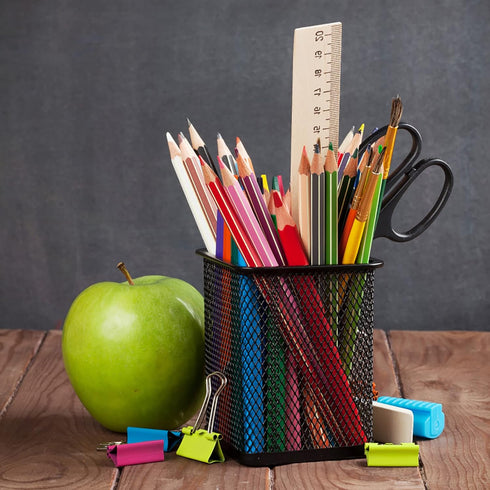Nicunom 12 Pack Metal Pen Holder - Square Mesh Pencil Cup Desk Organizer for Office, Black