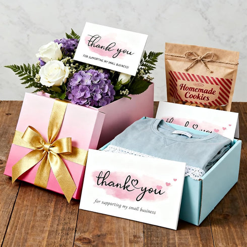 yufangri 120PCS Business,6 2x3.5 Inch Package Thank You Cards Small Styles Pink Thank You For Supporting My Business