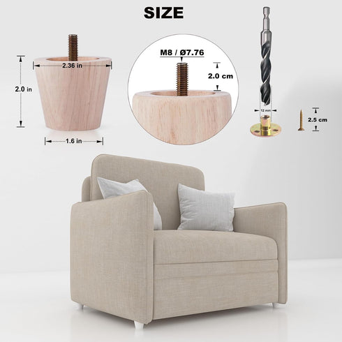 2 Inch Set 4 Small Unfinished Rubberwood Furniture Legs of - Short Solid Wood Legs Replacement for Ottoman