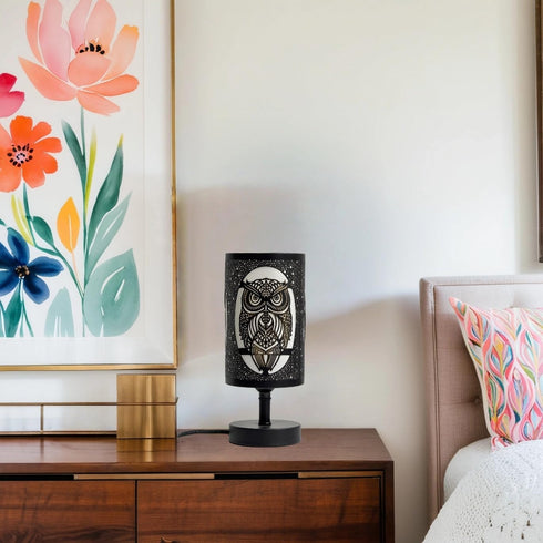 Black Metal Owl Pattern Table Lamp Bedside Lamp Decorative Nightstand Lamp for Bedroom Living Room,Dining Room,Kitchen