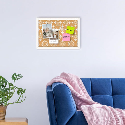 Decorative Cork Board with White Floral Print, Framed Bulletin Board for Office School Bedroom Dorm Room with Pins