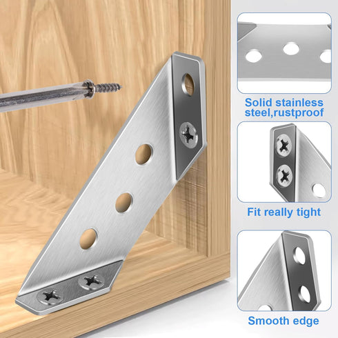 Sissinda 20Pcs (20 Universal Stainless Steel Furniture Corner Connector, Angle Corner Bracket with Screws, Corner