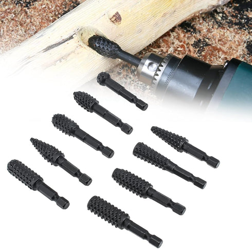 10pcs Rotary Burr Wood Carving Rasp Files Set with 1/4" Hex Shank for Woodworking Carving, Shaping, and Grooving