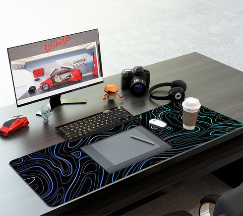 UJoowalk Large Topographic Mouse Pad, XL Gaming Mousepad, Desk Mat 31.5 x 11.8 in, Black White Minimalist Contour for