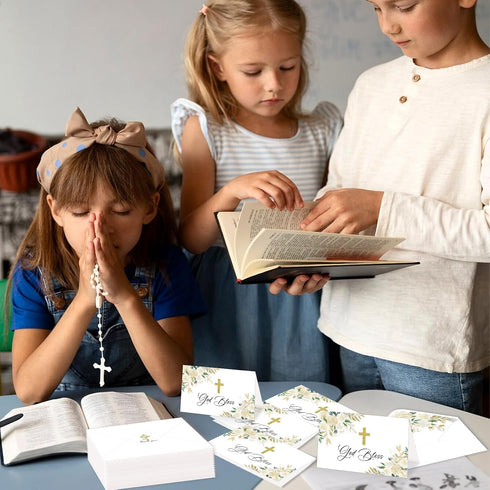 SMUAENSS 24 Pack Communion Christian Thank You Cards, Watercolor Floral Cross Baptism Thank You Cards with Envelopes