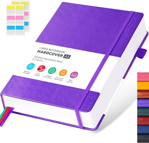 Lined Journal Notebook, 320 Pages Leather Hardcover Thick A5 College Ruled Classic with Pen Loop, for Writing Women Men