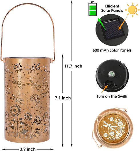 Fabuday Dragonfly Sunflower Solar Lantern Gift for Women - Outdoor Lanterns Waterproof for Patio, Yard, Porch