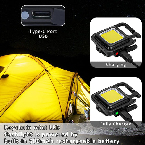 2Pack, MAKDAK COB Rechargeable Keychain Flashlight High Lumen Super Bright LED Work Light with Magnet,Clip,Bottle