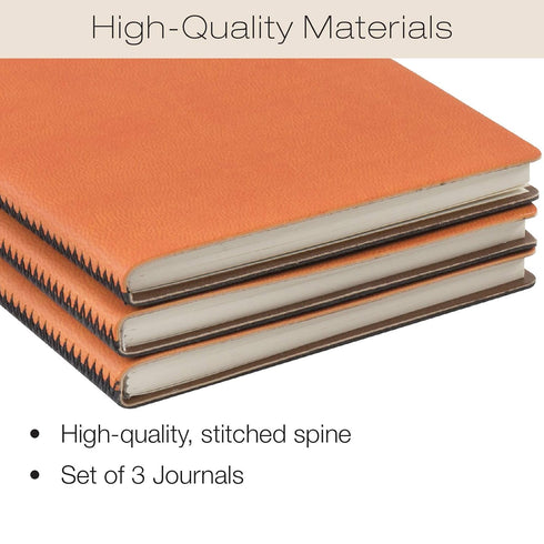 Elan Publishing Company Field Notebook - Pack of 3 (Orange/Black) - 3.5"x5.5" - Lined Leather Memo Book