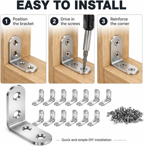 FZSFVAQ 16PCS 64 90 Set, Stainless Steel L Brackets with Screws, Degree Right Angle Corner Brace Metal Corner Brackets