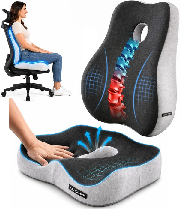EQEH Seat Cushion and Lumbar Support Pillow Set, Back and Butt Support, Sciatica