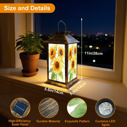 RAINFALLARING 1 Pack Solar Lights Outdoor Sunflowers Bouquet Watercolor Hand Painted Garden Hanging Solar Powered