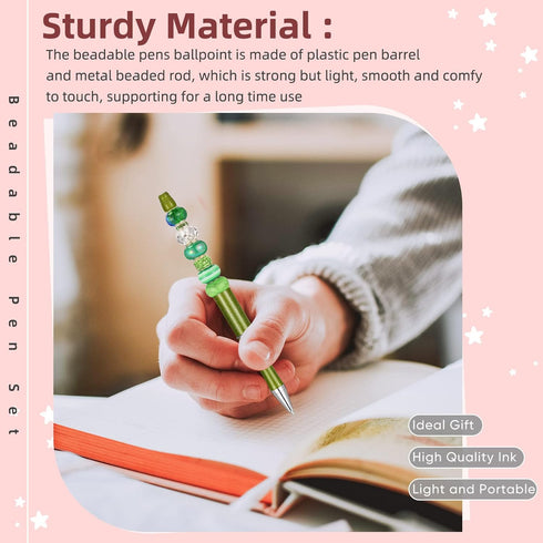 Geyee 300 Pcs Plastic Beadable Pen Set, 20 Bead Ballpoint Pen, 40 Extra Refill, DIY Bead Pen for Back to School Supplies