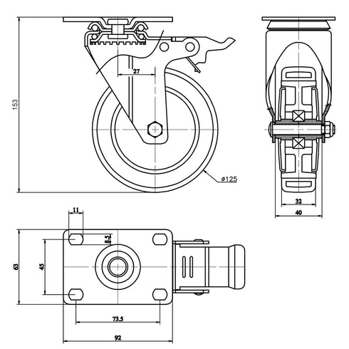 Finnhomy 5 Inch Heavy Duty Caster Wheels Set of 4 Plate Swivel Casters with Brake PU Wheels for Furniture/Workbench