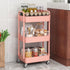 Sywhitta 3-Tier Plastic Rolling Utility Cart, Multi-Functional Storage Trolley with Handle, Pink
