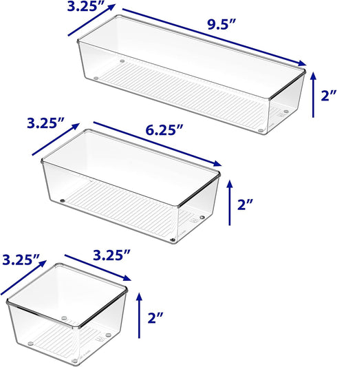 Simple Houseware Clear Drawer Organizer, Assorted Sizes, 6 Packs for Office Storage