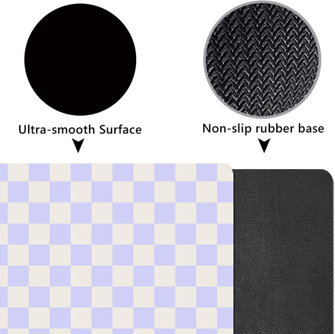 Pastel Purple Checkered Mouse Pad, Cute Boho Anti-Slip Rubber Mat for Computer & Laptop, 9.5x7.9 inch
