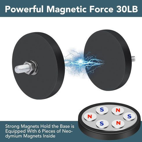 6Pcs 30LBS M5 1.69 Inch DIYMAG Rubber Coated Magnets, Adhesive Power Anti-Scratch Neodymium Large Magnet Base