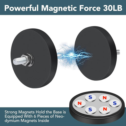 6Pcs 30LBS M5 1.69 Inch DIYMAG Rubber Coated Magnets, Adhesive Power Anti-Scratch Neodymium Large Magnet Base