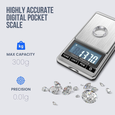 Flexzion Jewelry Small Digital Scale, .01 Gram Accuracy, Portable Digital Scale with 300g Weight Capacity