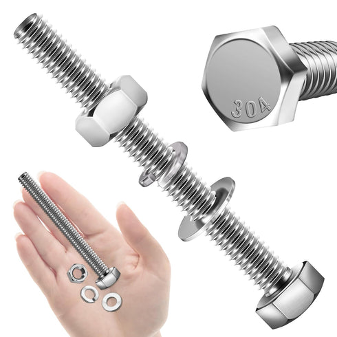(10 Sets) 5/16-18x3" Hex Head Stainless Steel Bolts and Nuts with Flat & Lock Washers, 304 Stainless Steel 18-8