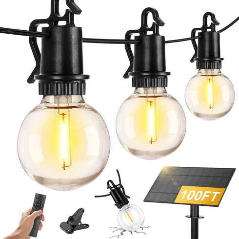 100FT 32 Shatterproof,Dimmable ZJOJO Solar Lights Outdoor Wateroproof, Solar String Lights with Remote USB Port LED
