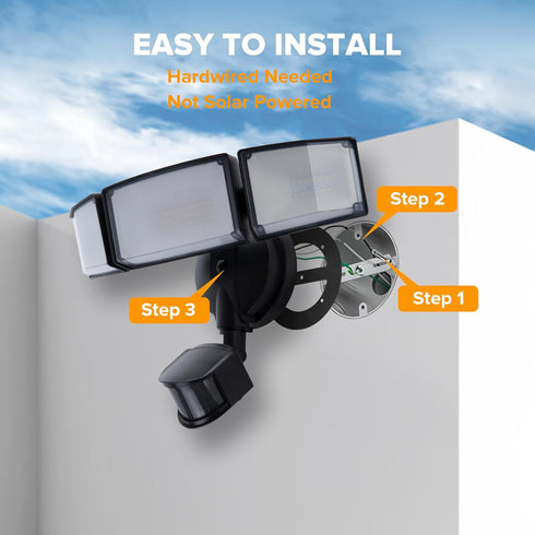 49W 5000K IP65 3 UME LED Security Lights Motion Sensor Light Outdoor, Daylight, Waterproof, Dusk to Dawn, Head Motion