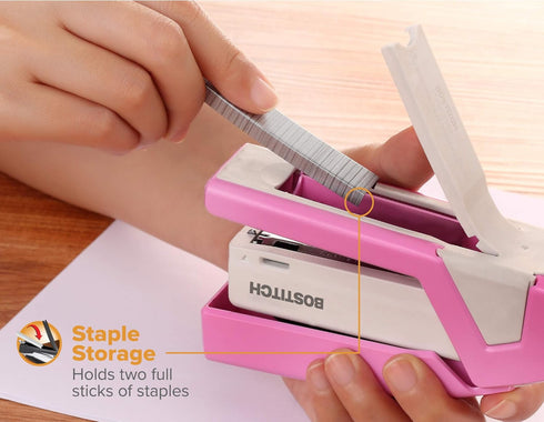 Bostitch Office InCourage Compact Stapler, Spring-Powered, BCA Pink (1588), Plastic Half Strip