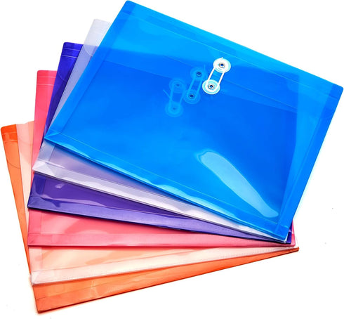 FANWU Plastic Letter Size Envelopes with Button & String Tie Closure, Clear Poly Reusable File Folders for Office