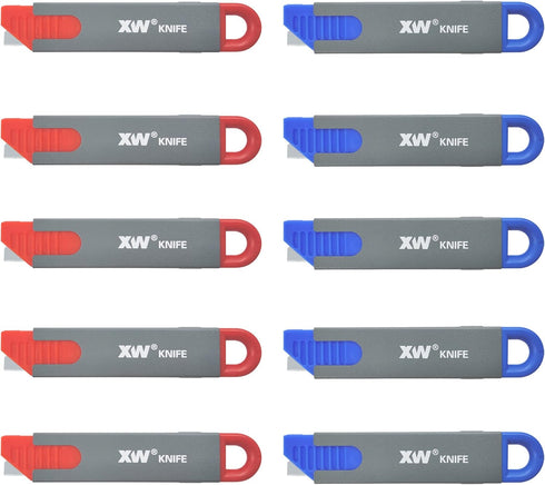 XW Handy Safety Box Cutters, Auto-retractable Razor Blade Carton Cutter, 10-Pack