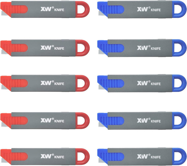 XW Handy Safety Box Cutters, Auto-retractable Razor Blade Carton Cutter, 10-Pack
