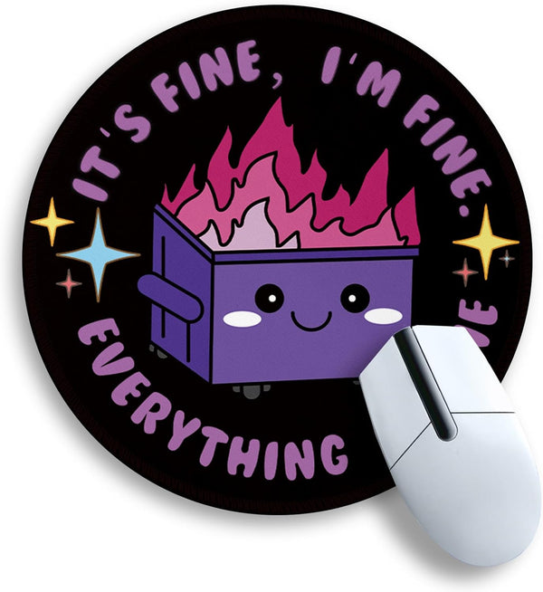 Gctriki Dumpster on Fire Mouse Pad, Cute Round Mouse Pads for Desk, Funny Purple Mousepad for Laptop Gaming