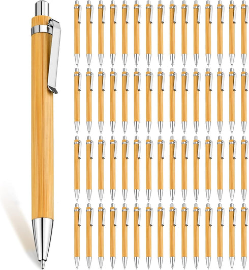 Bamboo Retractable Ballpoint Pen, Black Ink 1 mm Sustainable Writing Pen for Office and School Supplies (60 Pcs)