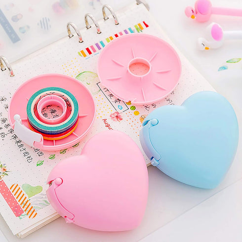 Pink Portable Candy Color Tape Dispenser, Heart-Shaped Tape Dispenser, Cute Roll Tape Organizer for Home Office School
