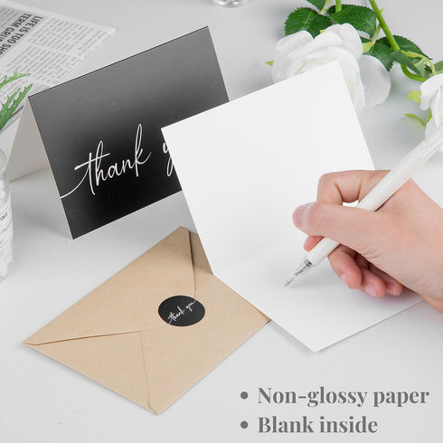 Pack 20 4x6 Inches Bulk of Thank You Cards with Envelopes & Stickers, Black Thank You Cards - Suitable for Business