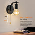Glighone Set E26 Vintage Pull Chain Wall Lights of Two with Switch Wall Lamp,Black Wall Light Industrial Wall Lighting