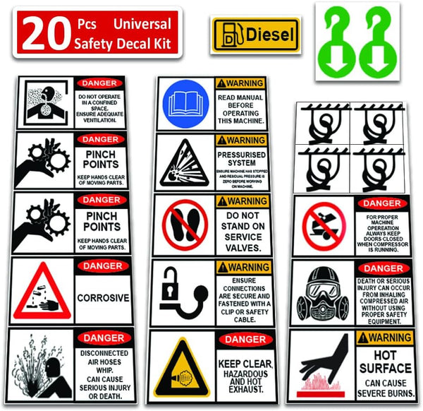 20 Pcs Universal Diesel/Petrol Air Compressor Decal & Sticker Kit | Suitable