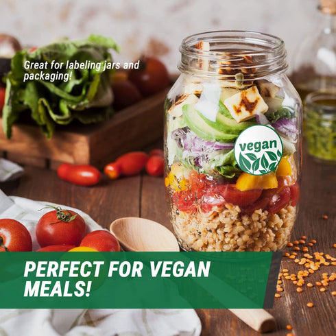 Circle Dot Vegan Stickers (2 inch, Green, Round - 300 Labels) for Grocery Stores, Restaurants, Food Trucks, and More