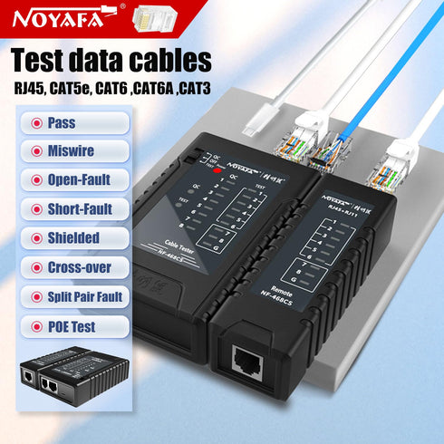 NOYAFA NF-468CS Network Cable Tester, Telephone & Continuity Tester for RJ45/RJ11/RJ12/CAT5/CAT6/POE Test Tool (Black)
