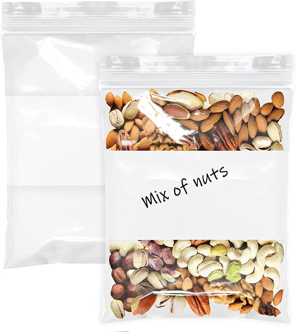 Reclosable Zip Poly Bags White Block - 3 x 5 W (100 Bags) 4 Mil Clear Plastic with Resealable Lock Seal
