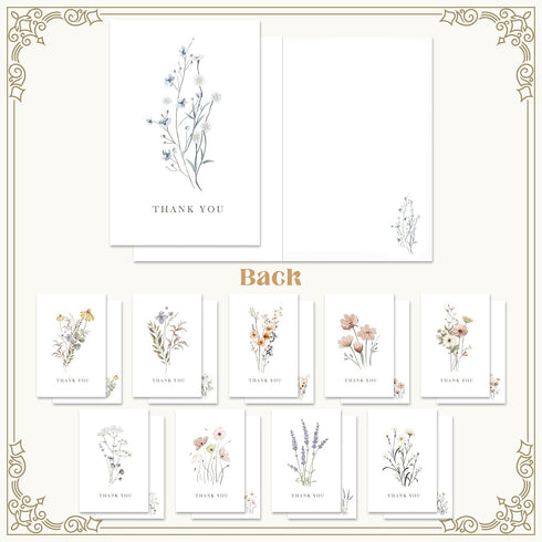 Harsever 50 Pack Floral Thank You Cards with Adhesive Envelopes,Gifts for Funeral Wedding Bridal Showers Baby Showers