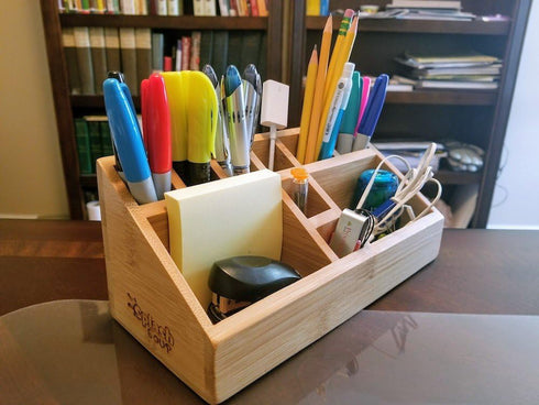 Small Multifunctional Bamboo Organizer | Desk Caddy | School Art Supply Holder | Kitchen Bathroom Storage