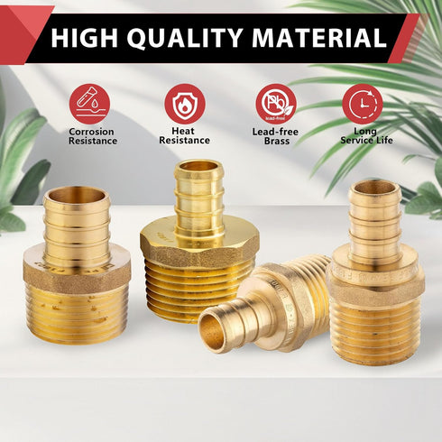 EFIELD Pex Barb Crimp Brass Fittings (Pack of 5) 3/4 Inch x 1/2 Inch Male NPT Adapter, ASTM F1807