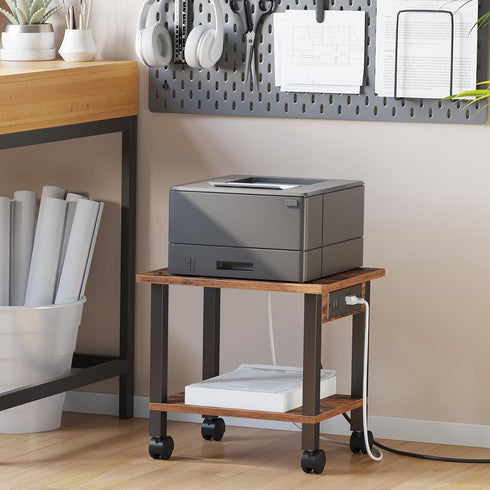 TUTOTAK 2 PS01BB001 Tier Printer Stand, Rolling Printer Cart with Power Outlets and USB Ports, Mobile Printer Table