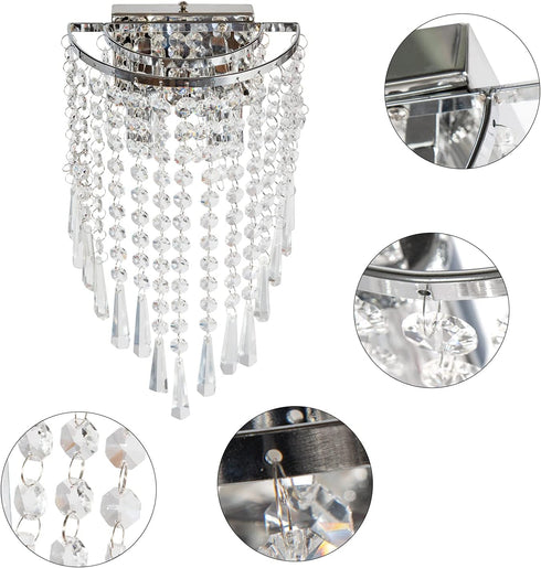 Gdrasuya10 Modern Crystal Wall Sconce Chrome Crystal Wall Lamp Crystal Wall Lighting Fixture for Living Room Besides